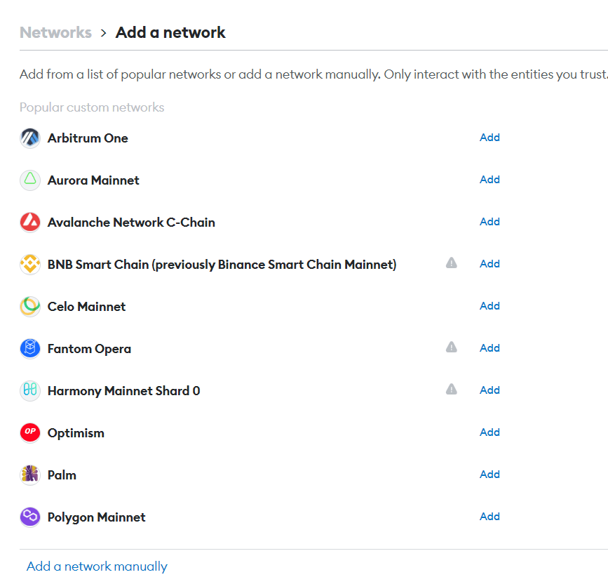 Network selection on MetaMask