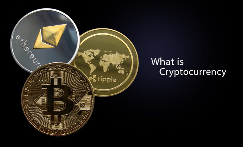 Illustrations of physical coin of Bitcoin, Ethereum and Ripple