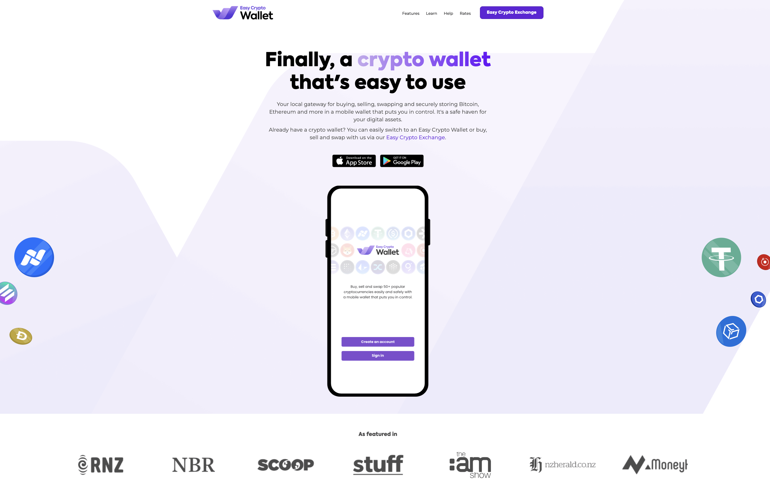 Screenshot of Easy Crypto Wallet homepage.