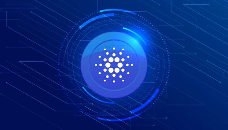 cardano-ada-coin-with-crypto-currency-themed-banner-vector Cardano Logo on dark blue background.