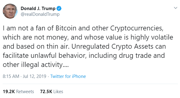 donald-trump-mentioning-on-twitter-that-is-not-a-fan-of-bitcoin-or-cryptocurrencies