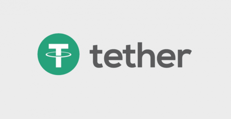 The logo of Tether (USDT) on grey background