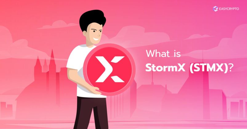 Man holding StormX (STMX) on a pink background. Man holding StormX (STMX) on a pink background.