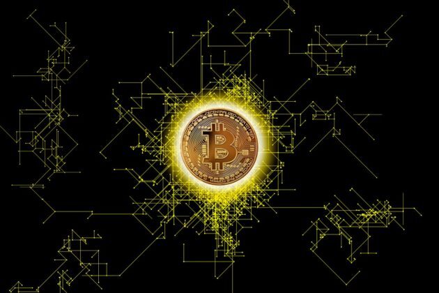 bitcoin-3132717_1280 Image of a bitcoin logo backdropped by a black and gold background.